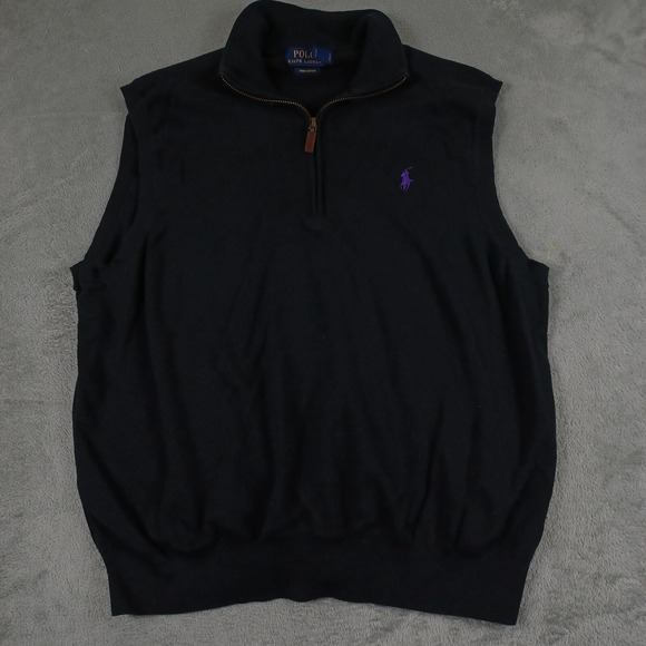 Polo Ralph Lauren Sweater Mens XL Black 1/4 Zip Pullover Pima Cotton - Picture 1 of 8